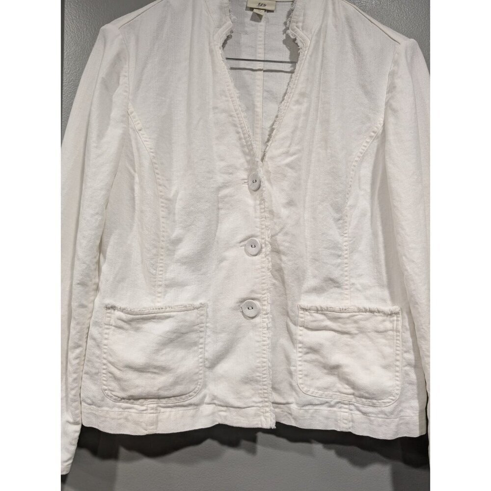 J Jill White Linen Blend Jacket Blazer Casual Lightweight Travel Fringe Sz 10 - Picture 3 of 16